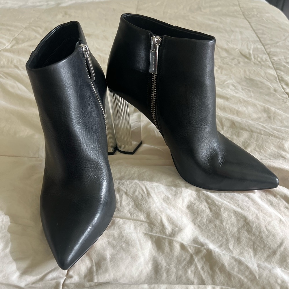 Michael Kors Black Heeled Boots with Silver Zipper